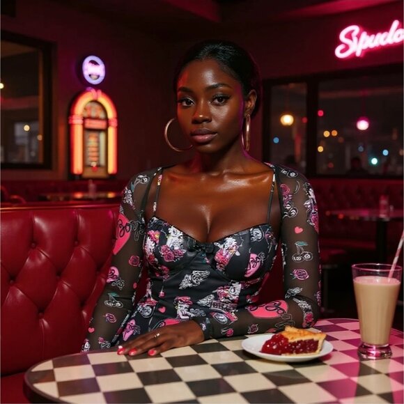 Tough Betty Mini Dress & Sheer Shrug Set W/ Moto Print & Underwire – NWT M - Picture 6 of 7